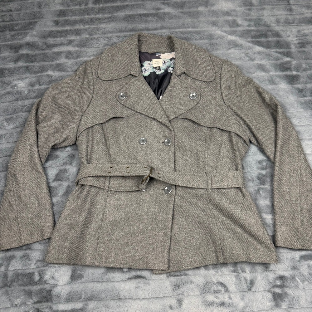 Old Navy Womens XL Gray Herringbone Wool Blend Belted Double Breasted Peacoat